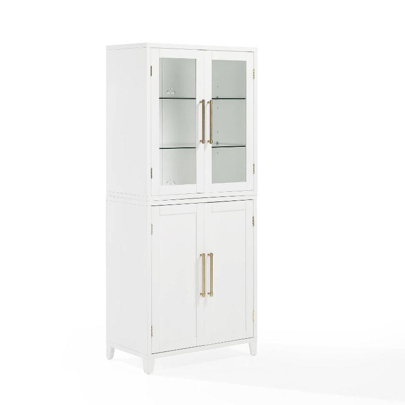 White and Gold Glass Door Curio Cabinet with Adjustable Shelves