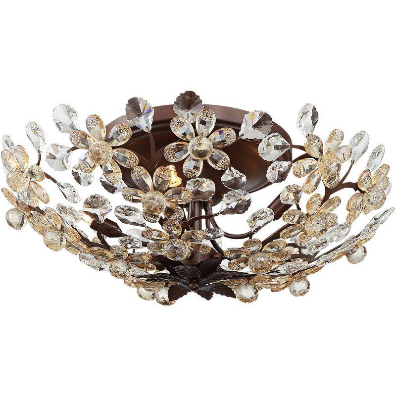 Vienna Full Spectrum Blooms Vintage Ceiling Light Semi Flush Mount Fixture 21" Wide Weathered Brown 5-Light for Bedroom Kitchen Living Room Hallway