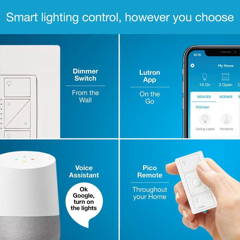 Lutron Caseta Smart Lighting Switch for All Bulb Types or Fans | Neutral Wire Required | PD-6ANS-WH | White