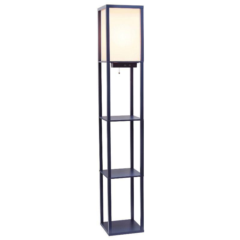 Creekwood Home Classix 62.5" 3-Tier Storage Floor Lamp with Charging Ports and Outlet Navy Blue