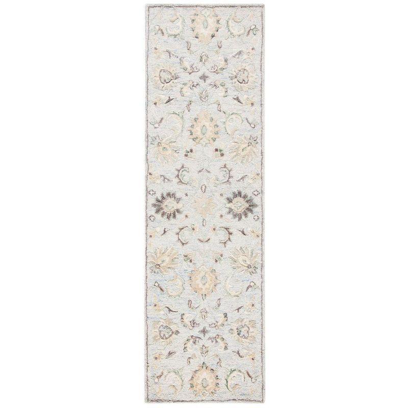 Elegant Ivory and Light Blue Hand-Tufted Wool Runner Rug, 2'3" x 8'