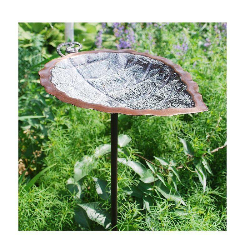 3" Aspen Leaf Birdbath with Stake, Antique Brass Plated, Outdoor, Iron Stand - Achla Designs