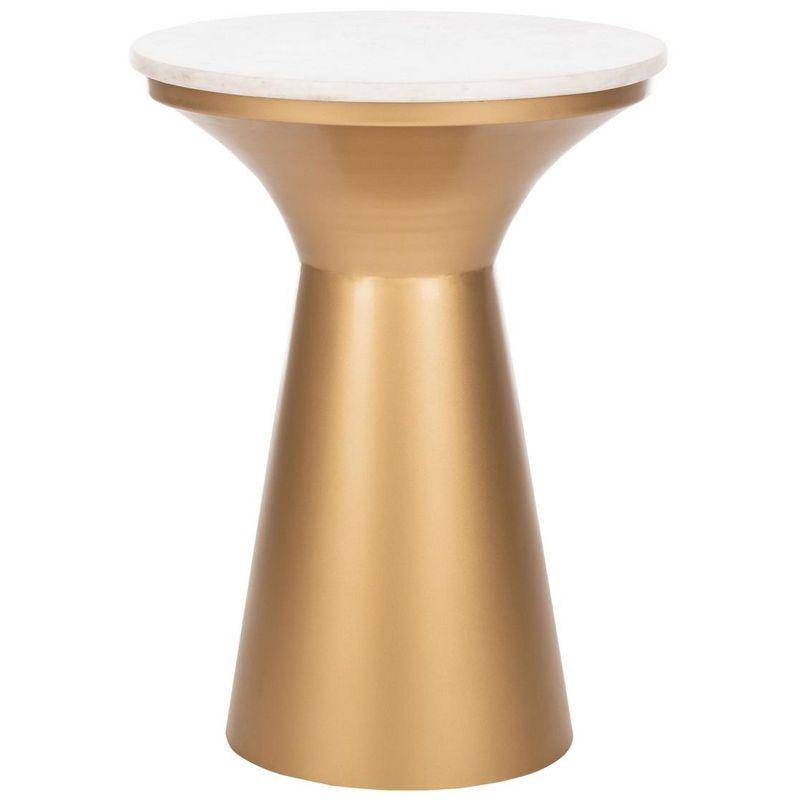 Transitional 16" Round White Marble & Brass Pedestal End Table