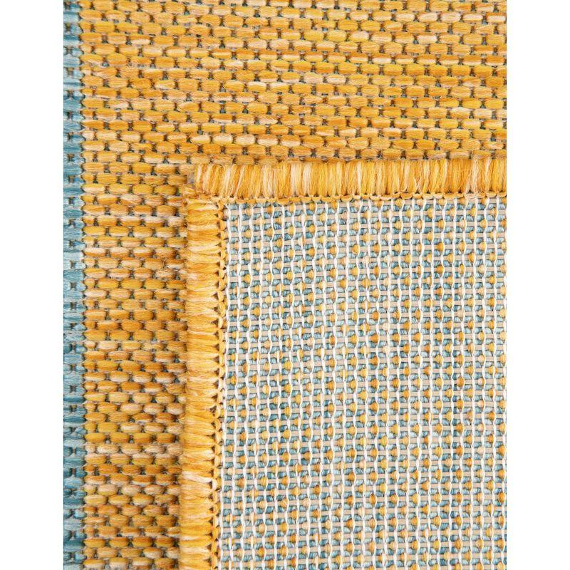 Striped Machine Woven Polypropylene Indoor / Outdoor Area Rug in Yellow/Aqua