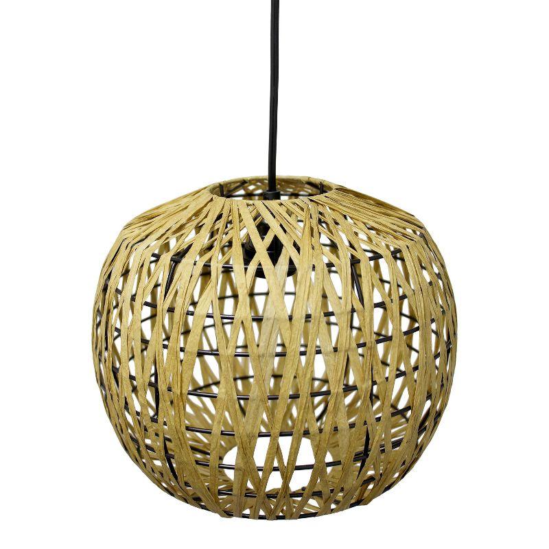 1-Light 11.38" Bohemian Farmhouse Coastal Woven Paper Shade Pendant Beige - Lalia Home: UL Listed, Adjustable Cord