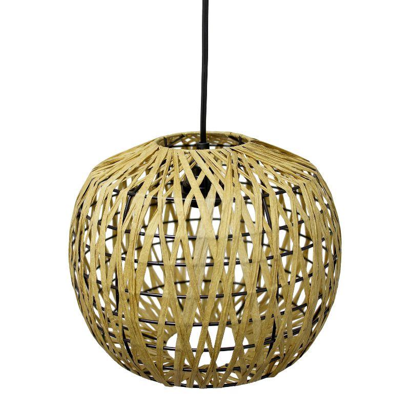 1-Light 11.38" Bohemian Farmhouse Coastal Woven Paper Shade Pendant - Lalia Home