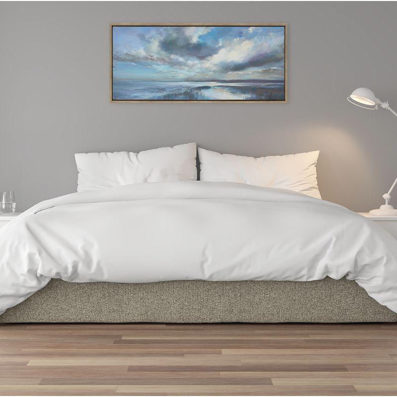 18" x 40" Sylvie The Tide Waits for No Man Framed Canvas by Nel Whatmore Gold - Kate & Laurel All Things Decor: Panoramic Ocean Landscape