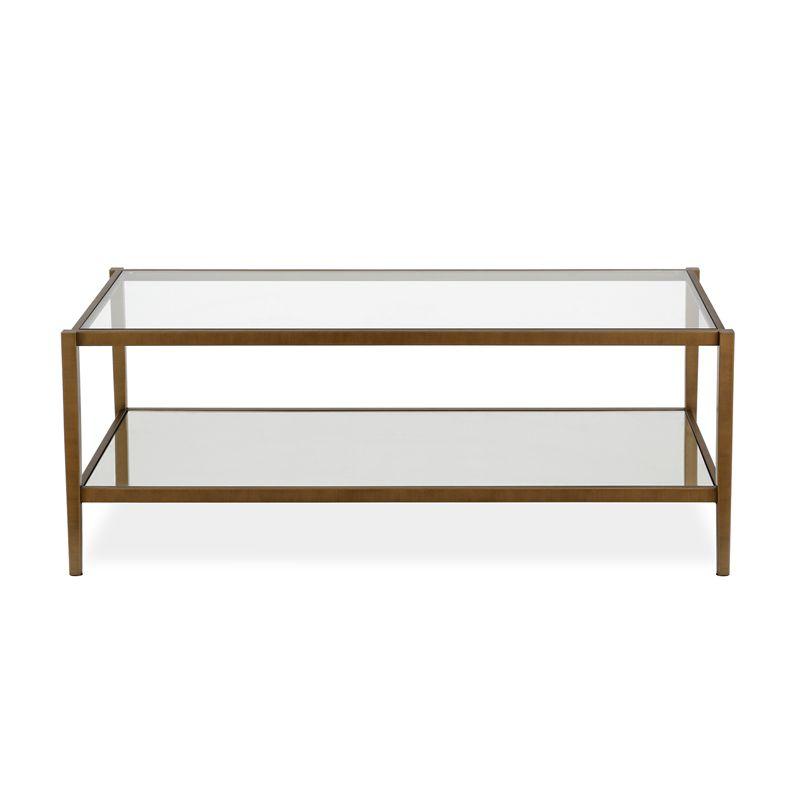 Modern Rectangle Coffee Table in Brass and Gold with Mirrored Shelf - Henn&Hart