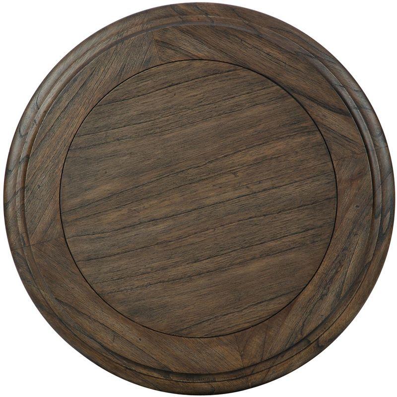 Beige and Black Traditional Round Wood Pedestal Table