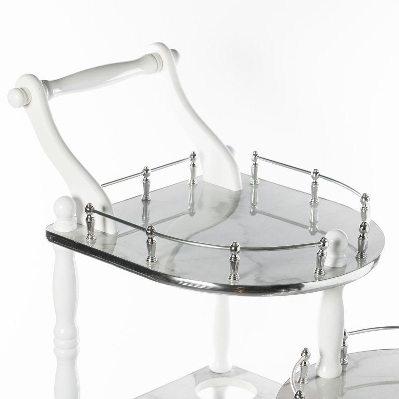 Fabulaxe Wood Serving Bar Cart Tea Trolley with 3 Tier Shelves and Rolling Wheels, Silver, White and Gray