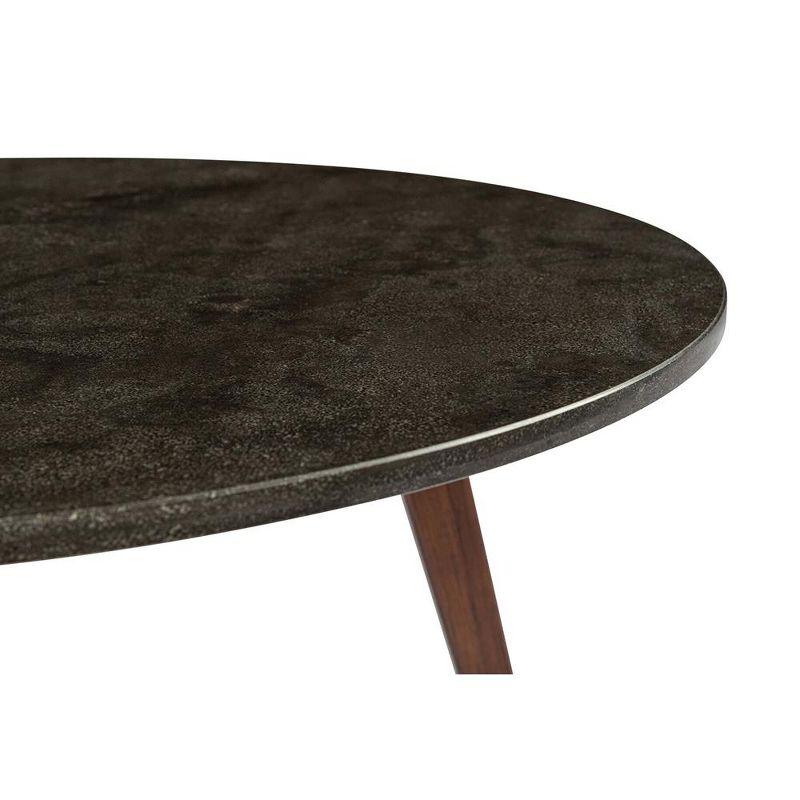 The Bianco Collection Stella 31" Round Italian Black Marble Coffee Table with Walnut Legs