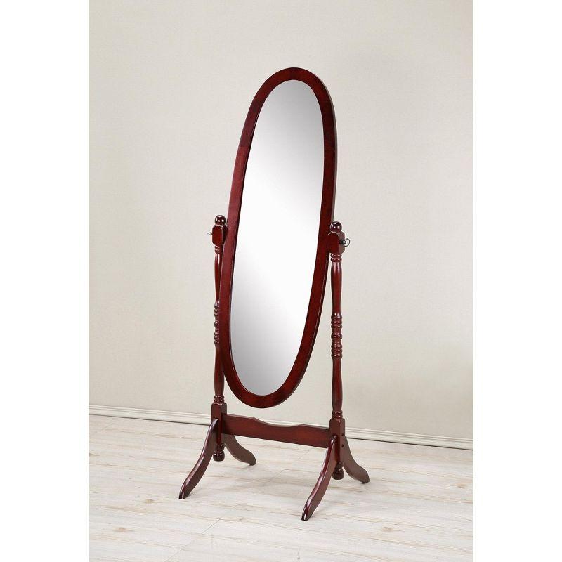 Roundhill Furniture Traditional Queen Anna Style Wood Floor Cheval Mirror Cherry