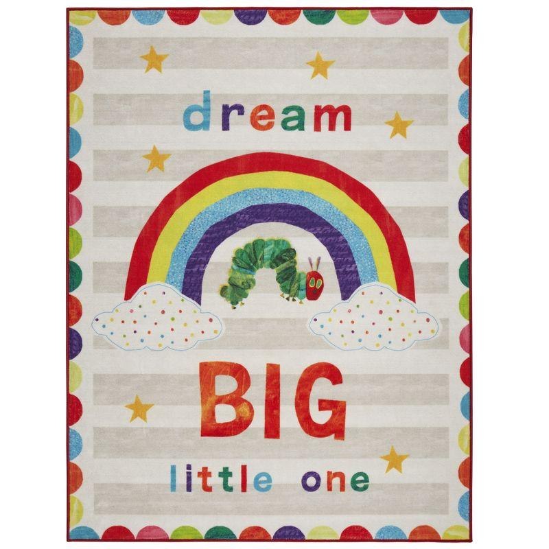 Eric Carle Eric Carle "The Very Hungry Caterpillar" Elementary Dream Big Little One Machine Washable Kids Area Rug, White/Grey, 35"X51"