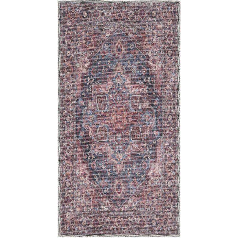 Machine Washable Oriental Blue/Brick Red Area Rug