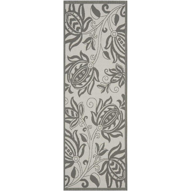 Gray Floral Synthetic Flat Woven Reversible Rug