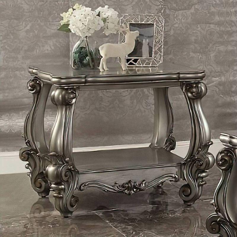 Versailles 31" Antique Gray Wood End Table with Bottom Shelf