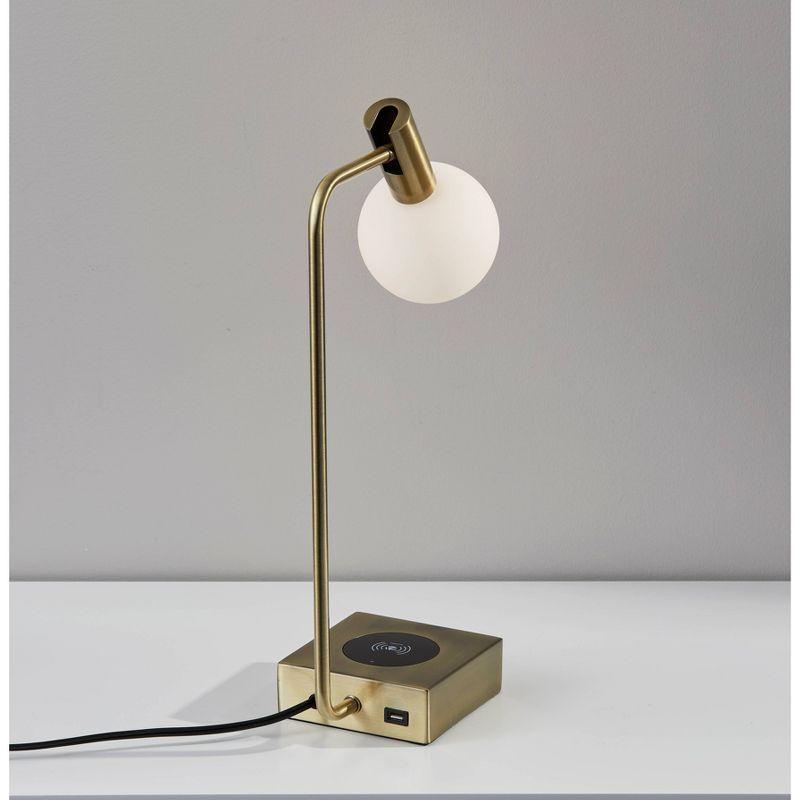 Windsor Charge Table Lamp Antique Brass (Includes LED Light Bulb) - Adesso: Mid-Century Modern, ETL Listed, USB Port