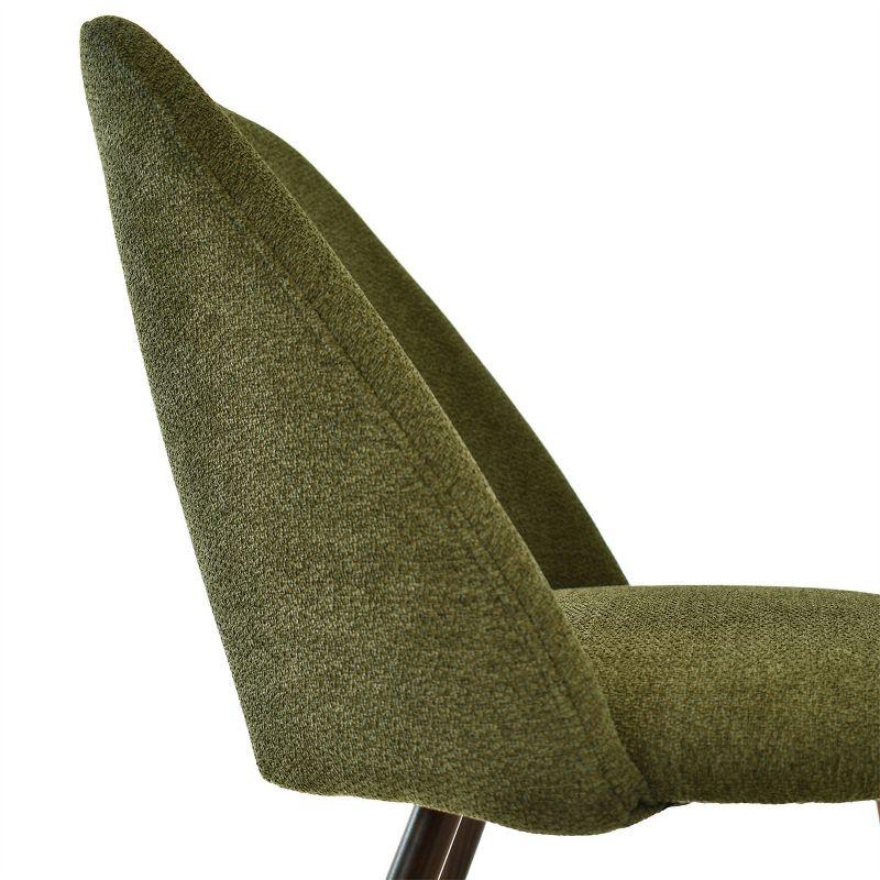 Set of 4 Olive Green Upholstered Side Chairs with Walnut Legs