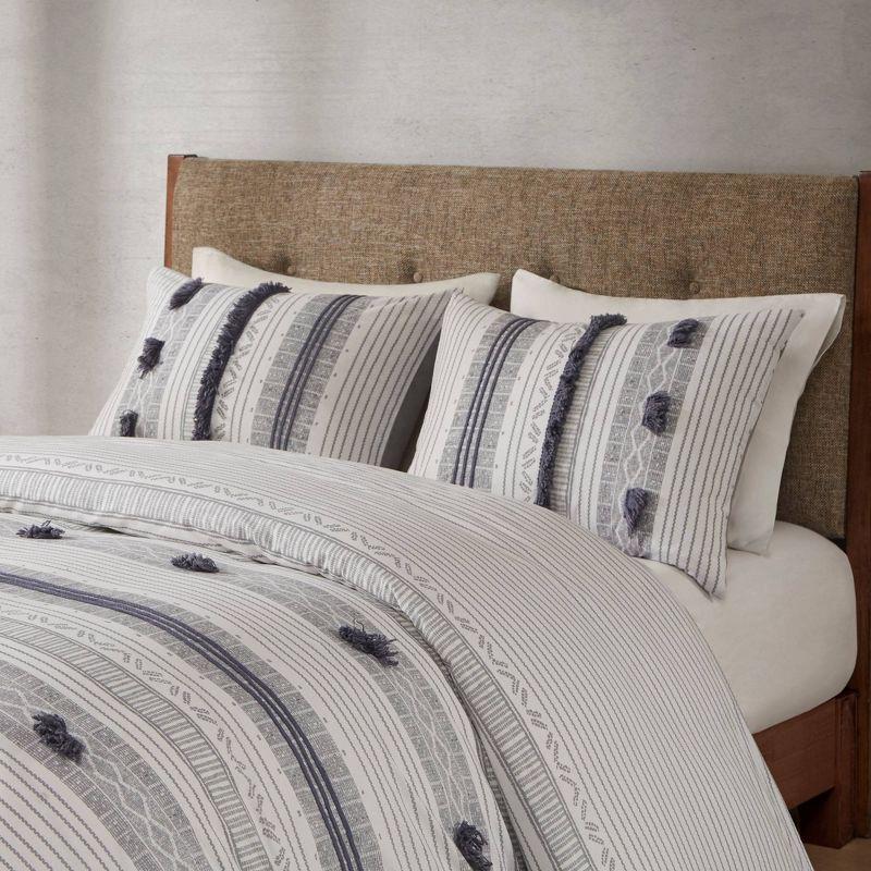 Ink+Ivy 3pc Full/Queen Cody Cotton Duvet Cover Set Gray/Navy: Woven Stripe, Lightweight, OEKO-TEX Certified