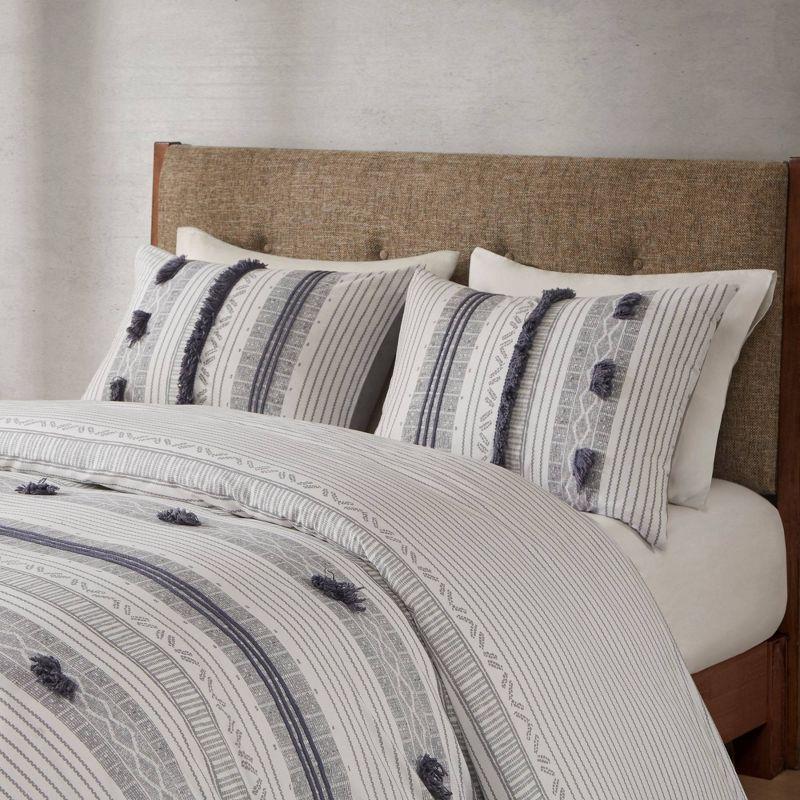 Cody Full/Queen Gray and Navy Cotton Duvet Cover Set