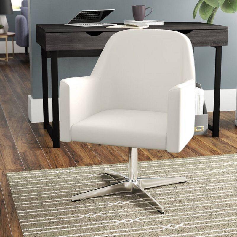 Pelo White Faux Leather Adjustable Swivel Accent Chair