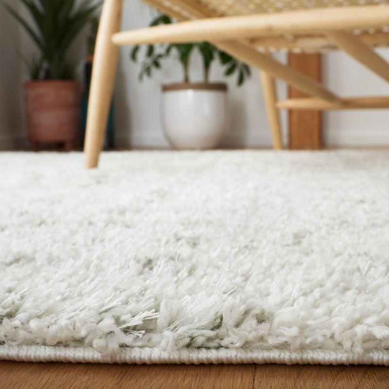 Ivory and Sage Hand-Knotted Shag Area Rug with Fringe