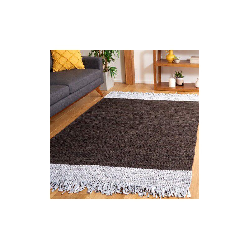 Vintage Leather VTL310 Hand Woven Indoor Area Rug - Light Grey/Dark Brown - 4'x6' - Safavieh
