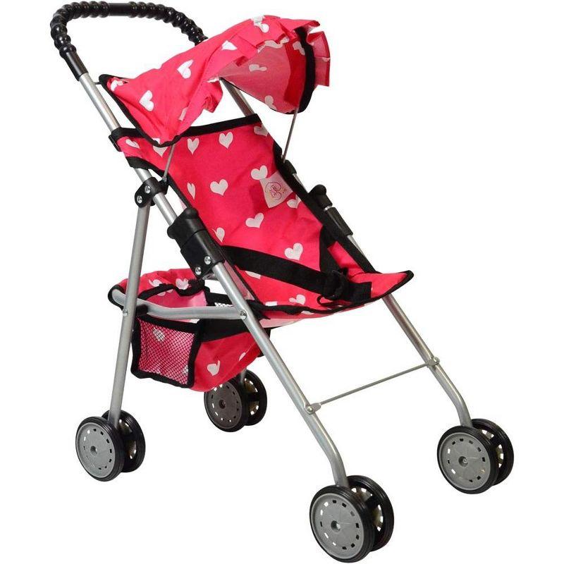 The New York Doll Collection Baby Doll Stroller - My First Toy Stroller for Kids Age 1+ Pink Heart Design