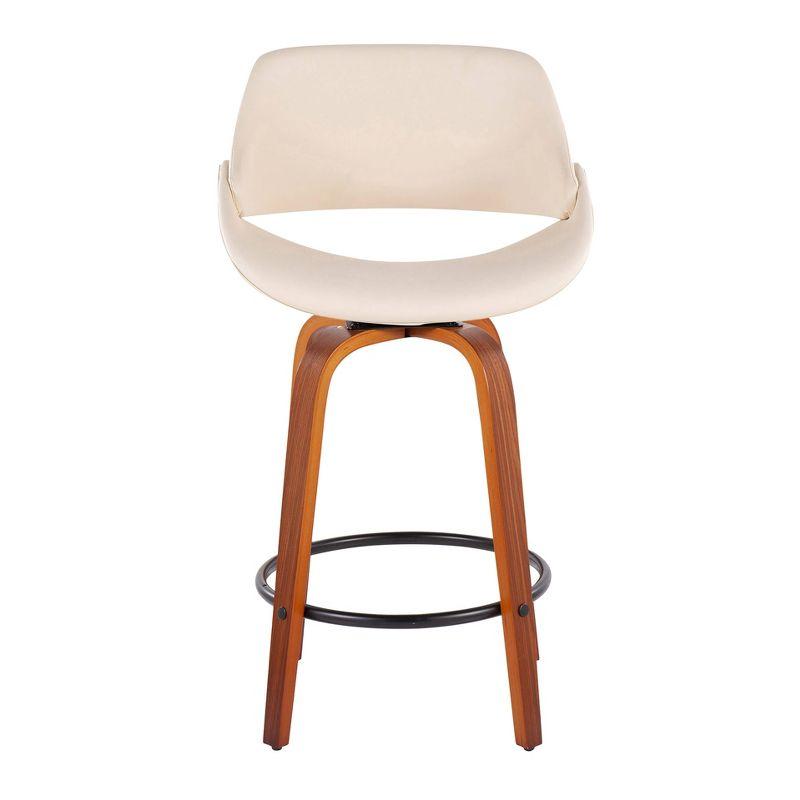 Set of 2 Fabrico PU Leather/Steel/Wood Counter Height Barstools Walnut/Cream/Black - LumiSource: Swivel, Flared Legs, Upholstered
