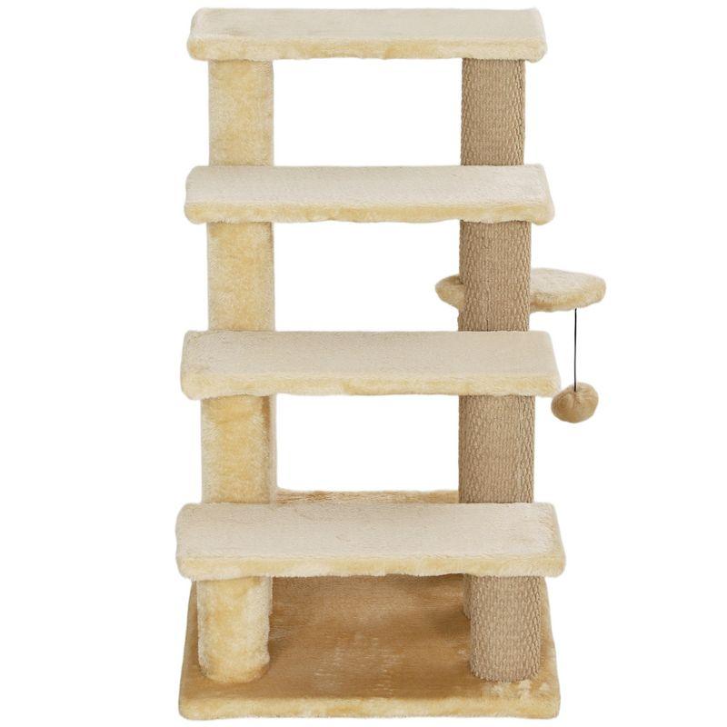 PawHut 4-Level Cat Stair Ladder, Kitten Tree Climber, with Hanging Play Ball, Steps for Bed, Sofa