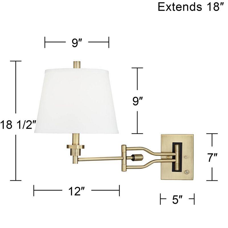 Barnes and Ivy Eleganta Vintage Swing Arm Wall Lamps Set of 2 Brushed Satin Brass Plug-In Light Fixture White Linen for Bedroom