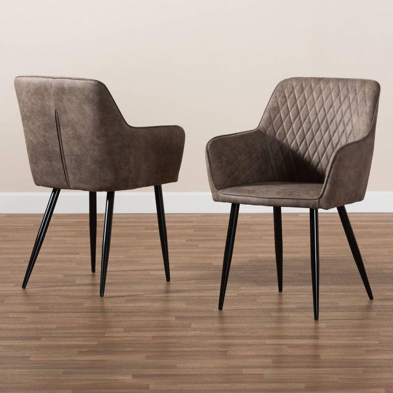 Set of 2 Belen Imitation Leather Upholstered Metal Dining Chairs - Baxton Studio: Quilted Back, Splayed Legs