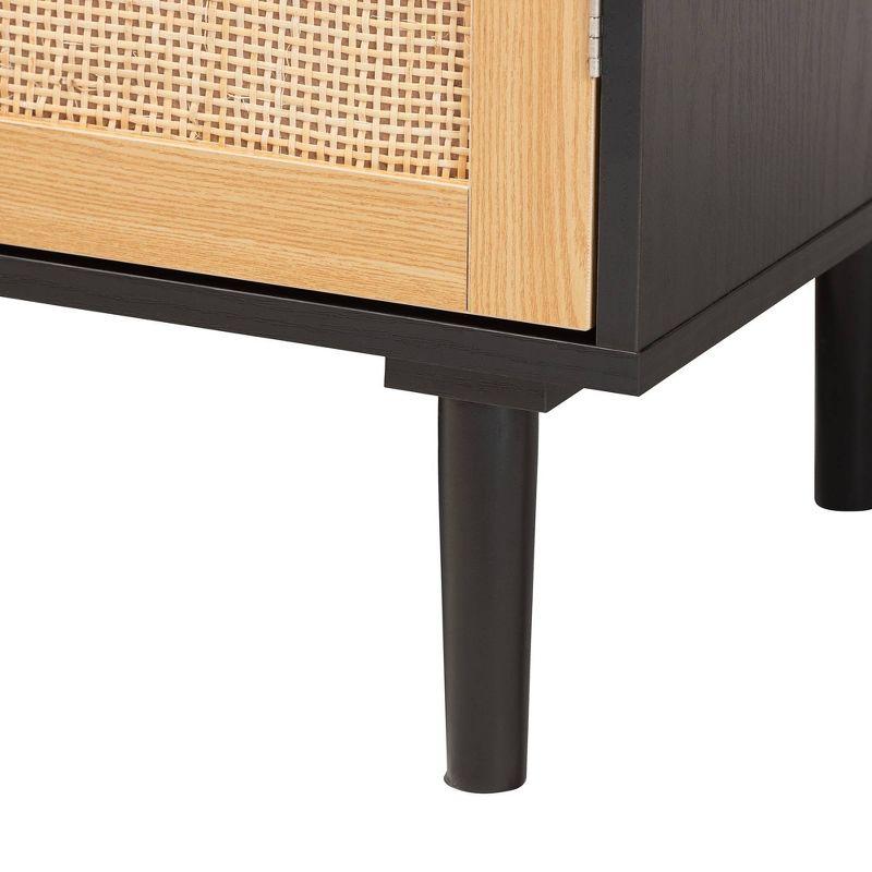 Baxton Studio Maureen Wood and Rattan 2 Door Storage Cabinet Espresso/Natural Brown : Bohemian Style, Particle Board Frame, 2 Shelves