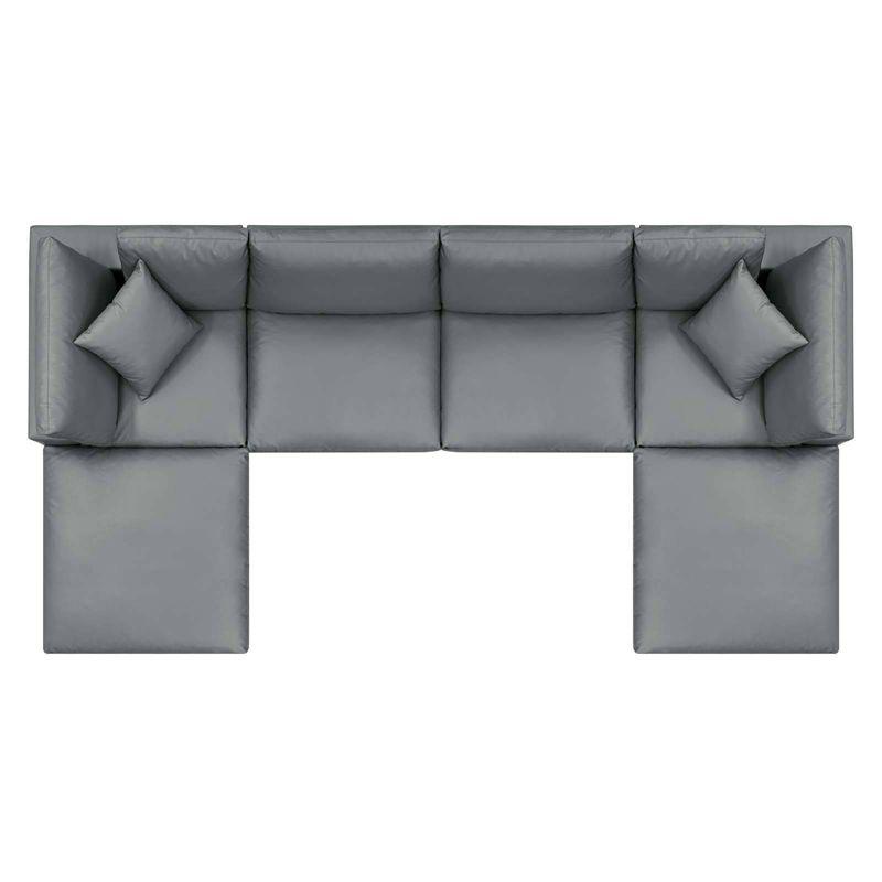 Gray Faux Leather Six-Piece Sectional Sofa with Ottoman