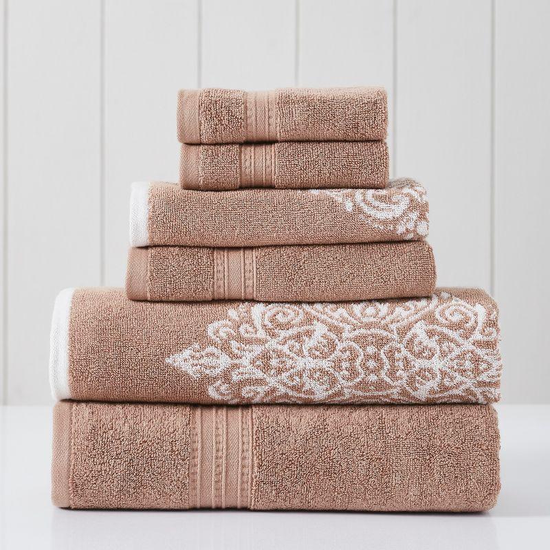 Modern Threads Artesia Damask 6-Piece Reversible Yarn Dyed Jacquard Towel Set - Bath Towels, Hand Towels, & Washcloths - Super Absorbent & Quick Dry