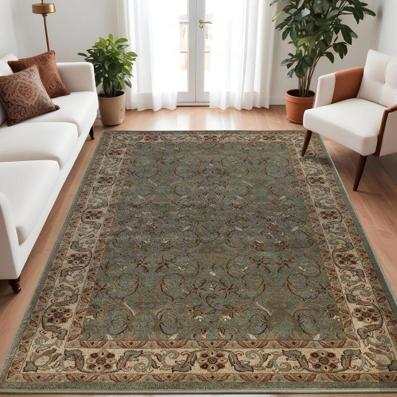 Traditional Floral Scroll Indoor Runner or Area Rug, 4'x6', Dark Green - Blue Nile Mills