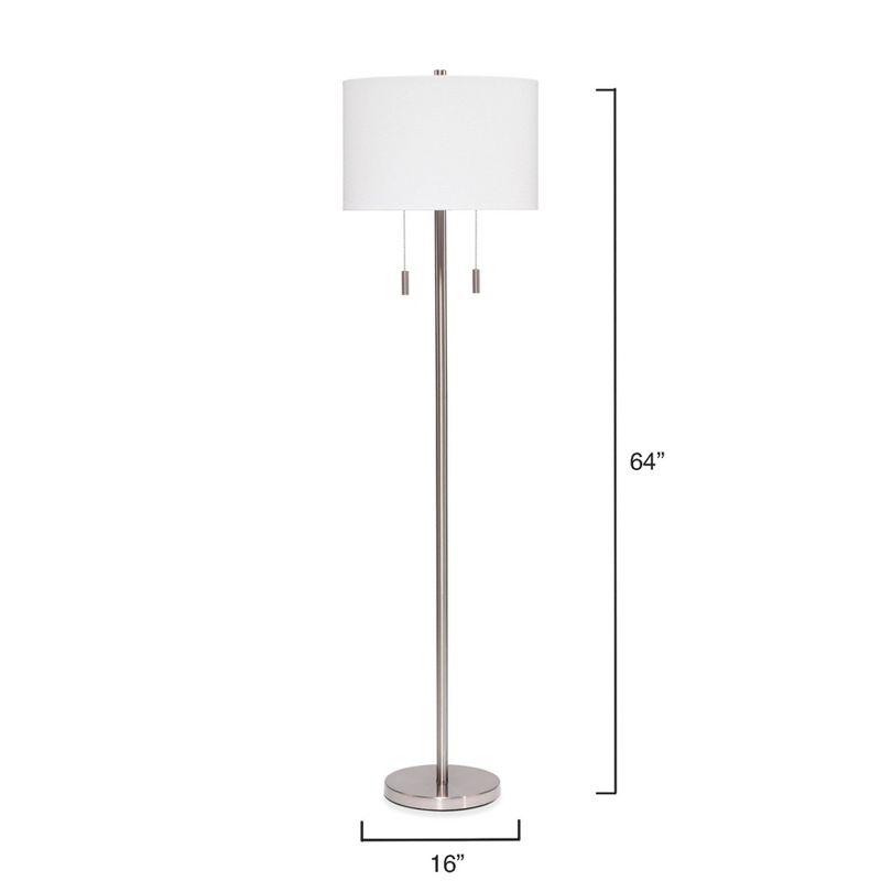 2-Light Eaton Metal Floor Lamp Silver - Splendor Home: Artisan Crafted, Linen Shade, UL Listed, Pull Chain Control