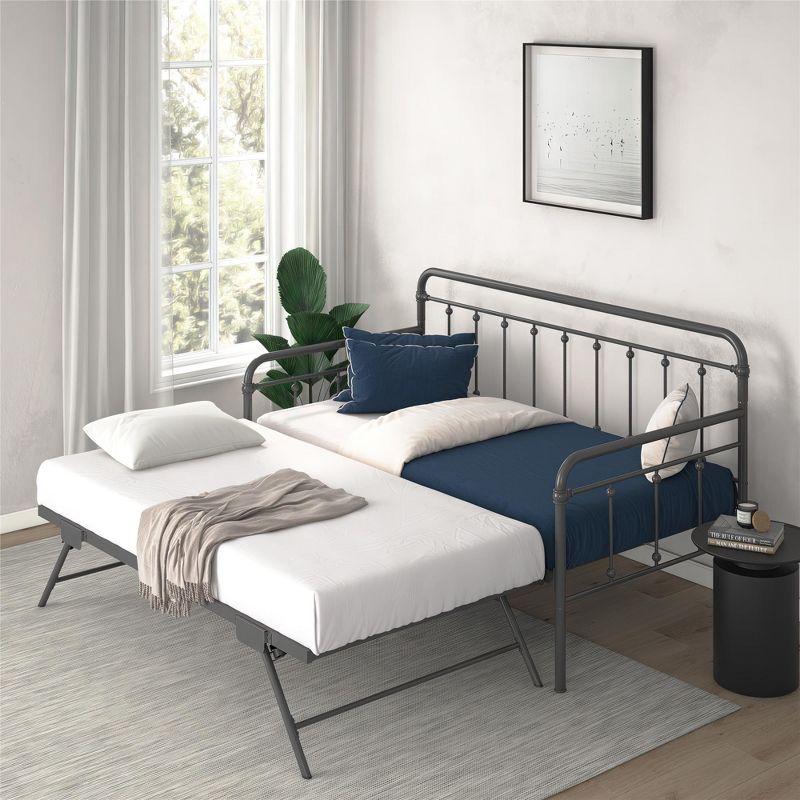 DHP Locky Metal Daybed with Pop Up Trundle Bed, Twin over Twin, Gunmetal Gray