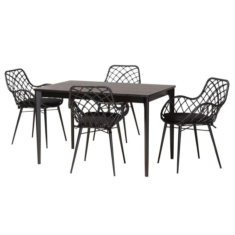 Baxton Studio Ballerina Modern Bohemian Wood and Rattan 5-Piece Dining Set