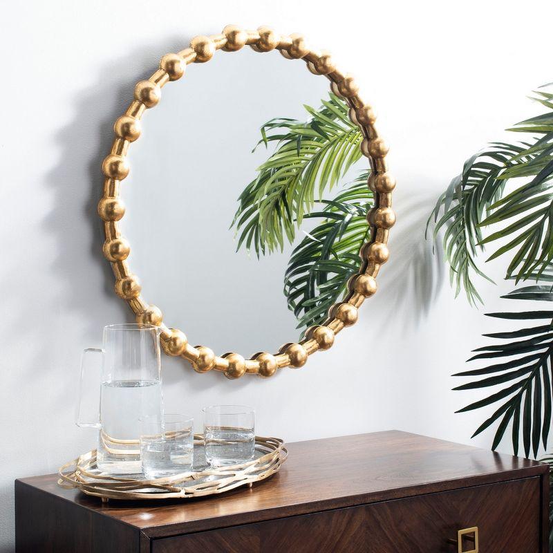 Eden 25" Round Gold Pine Wood Wall Mirror