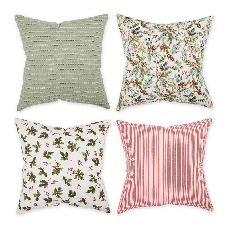 Holiday Holly and Stripe Cotton Euro Pillow Covers Set