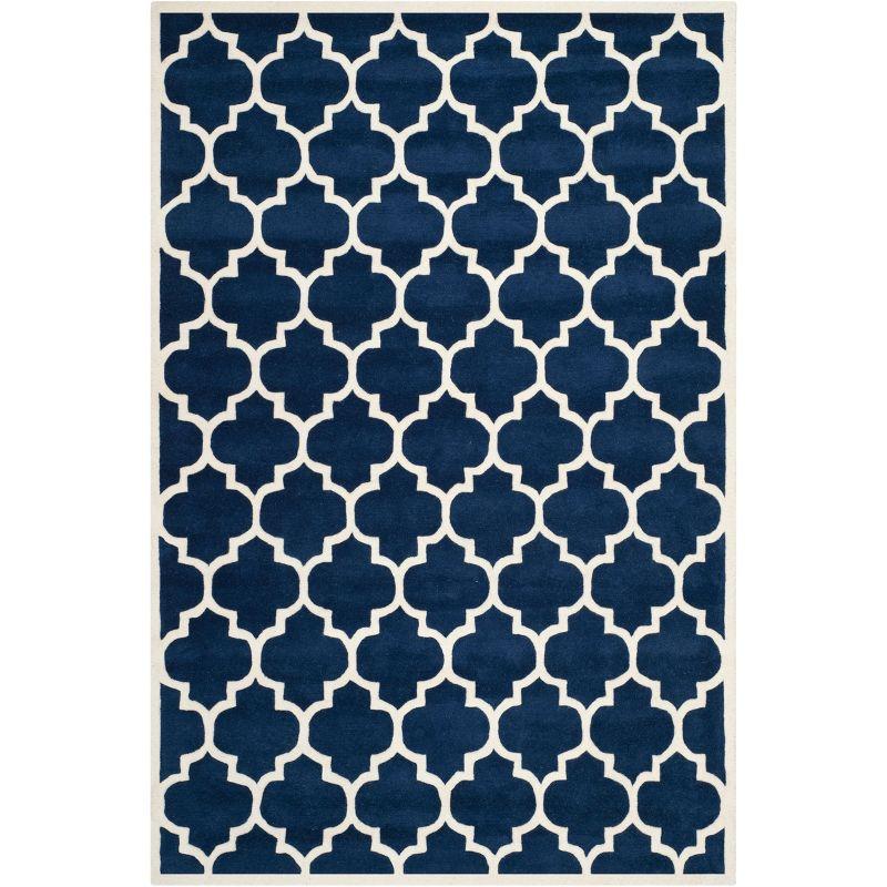 Dark Blue and Ivory Hand-Tufted Wool 6' x 9' Area Rug