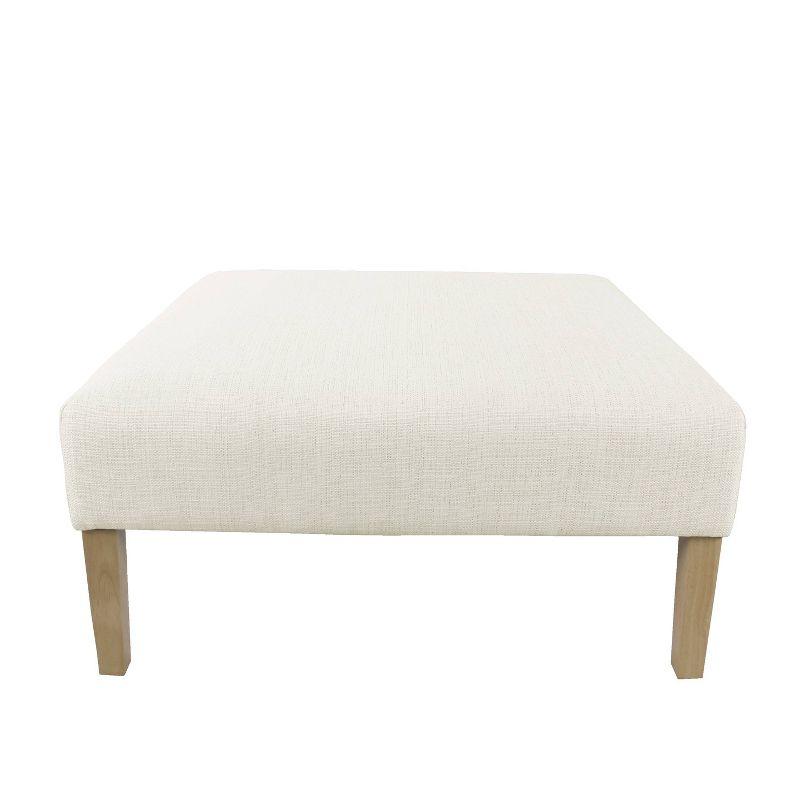 Transitional Square Cream Woven Ottoman Coffee Table with Natural Wood Legs