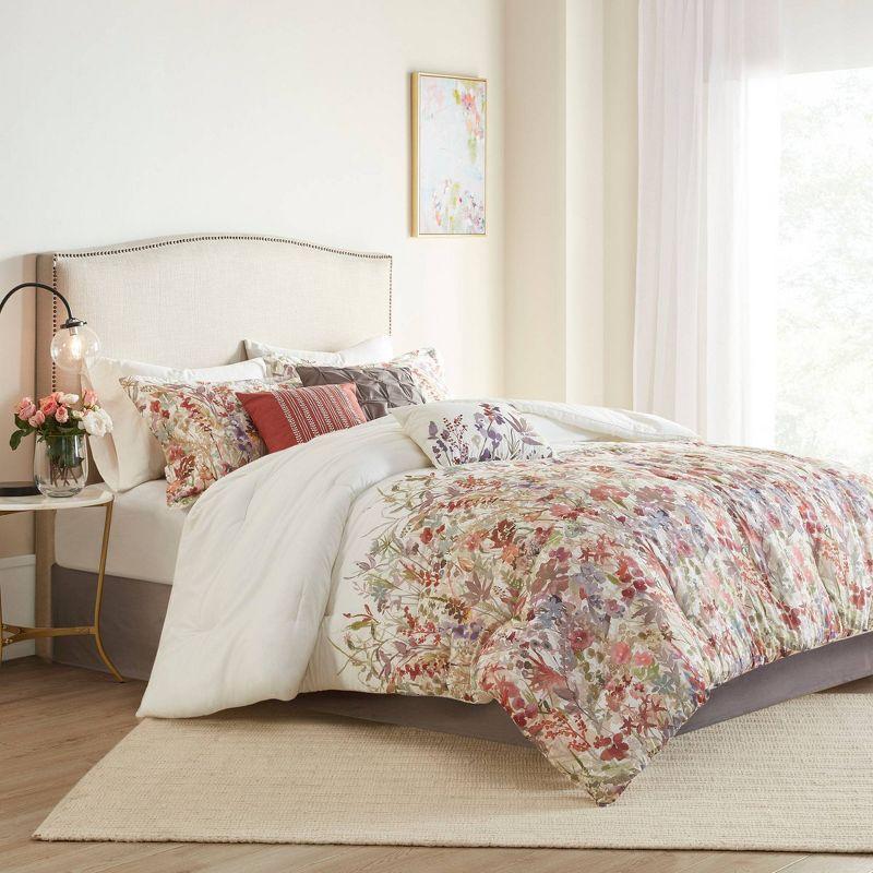 Mariana 7 Piece Cotton Watercolor Floral Comforter Set