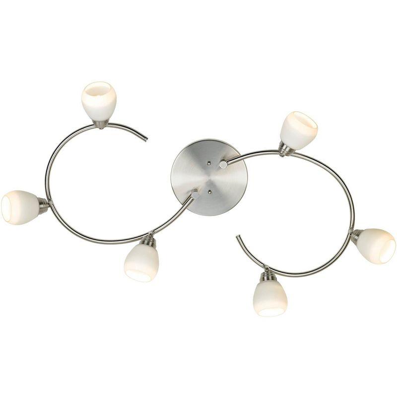 Pro Track Mini S-Wave 6-Head LED Ceiling Track Light Fixture Kit Spot Light GU10 Brushed Nickel Finish White Glass Mid Century Modern Kitchen 38" Wide