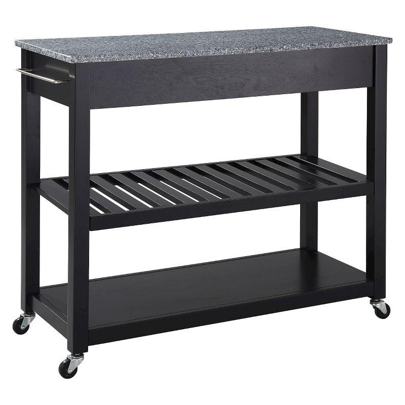 Solid Granite Top Kitchen Cart/Island with Optional Stool Storage - Black - Crosley: Wheeled with Storage Shelves