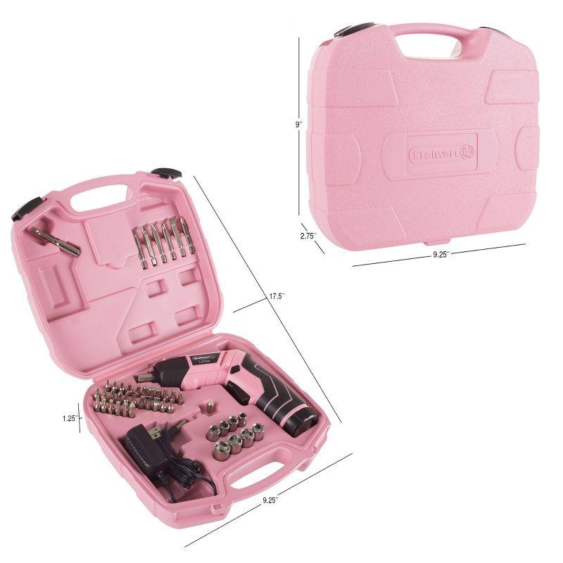 Fleming Supply Pivoting Cordless Power Tool Set - 45 Pieces, Including Screwdrivers, Bits, Sockets, and Case - Pink and Black