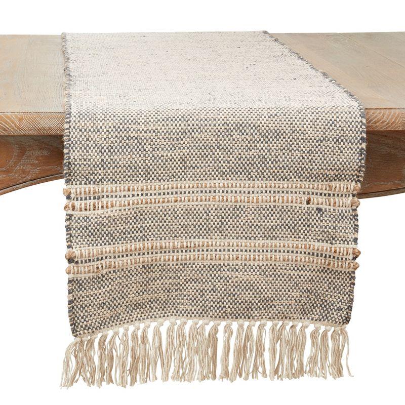 Gray Cotton Striped Tassel Table Runner