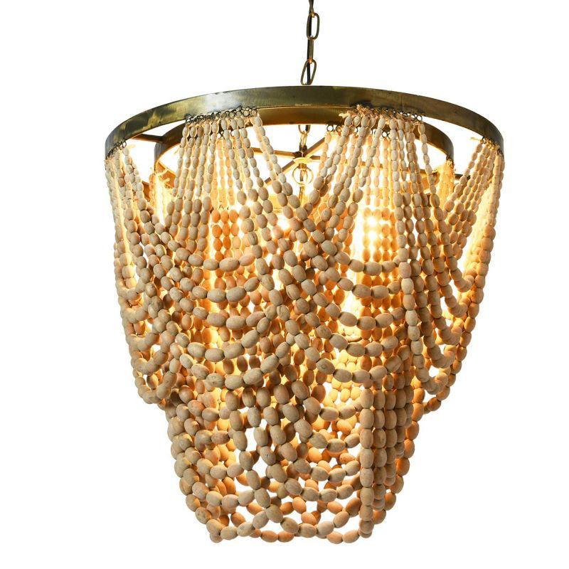 Whitewashed 2-Tier Draped Wood Bead Chandelier with Metal Frame