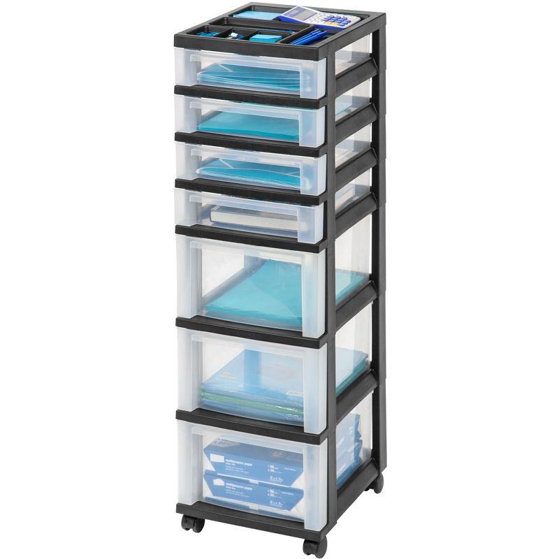 Sleek Black 7-Drawer Rolling Storage Organizer with Clear Drawers